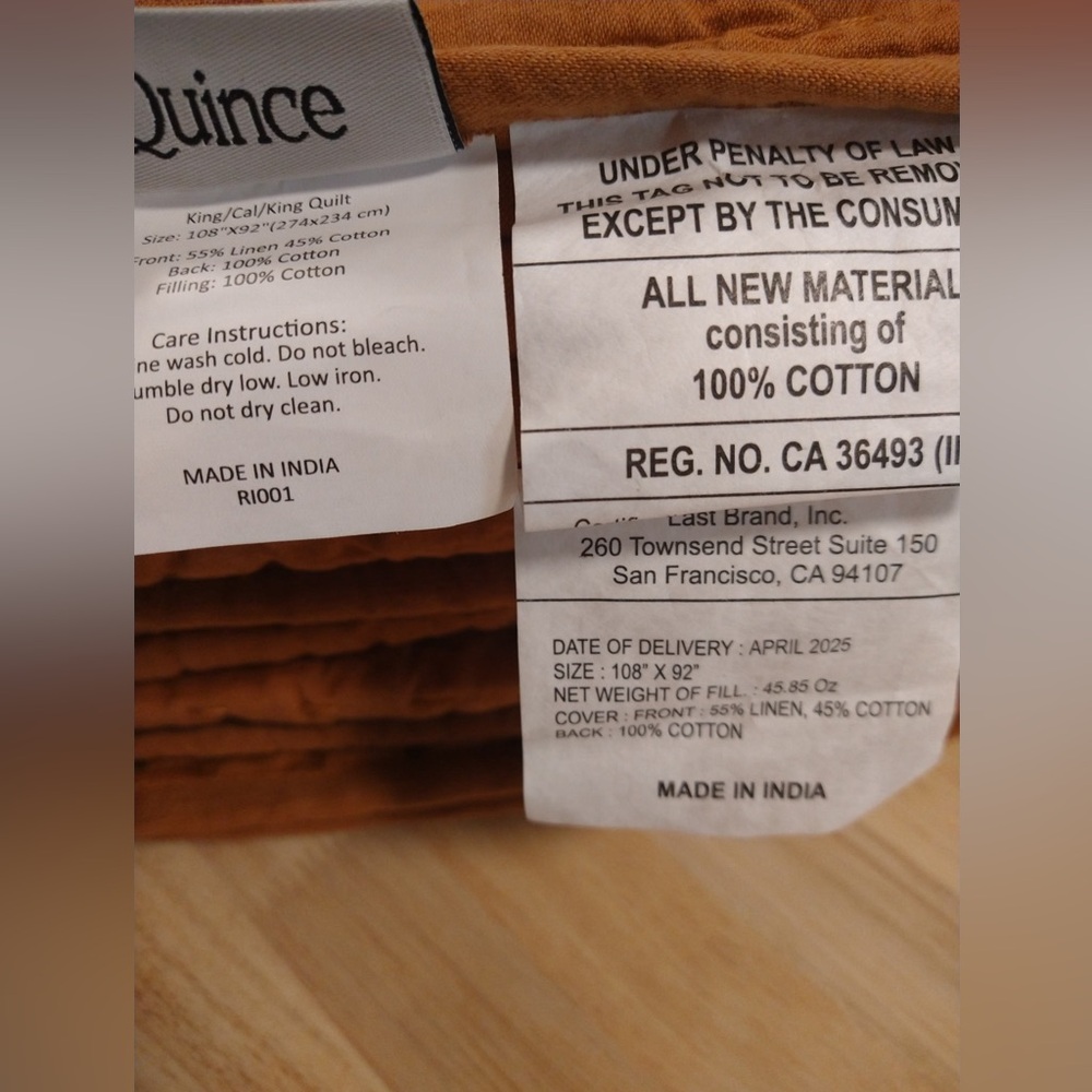 NWOT QUINCE European Linen Cotton Stitch Quilt Set King/C King Terracotta 7886 - Picture 10 of 11